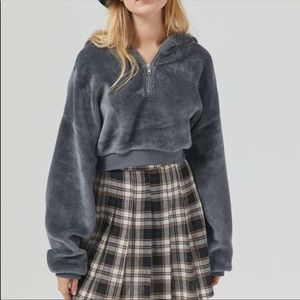 BDG Bliss Fuzzy Fleece Cropped Plush Hoodie
